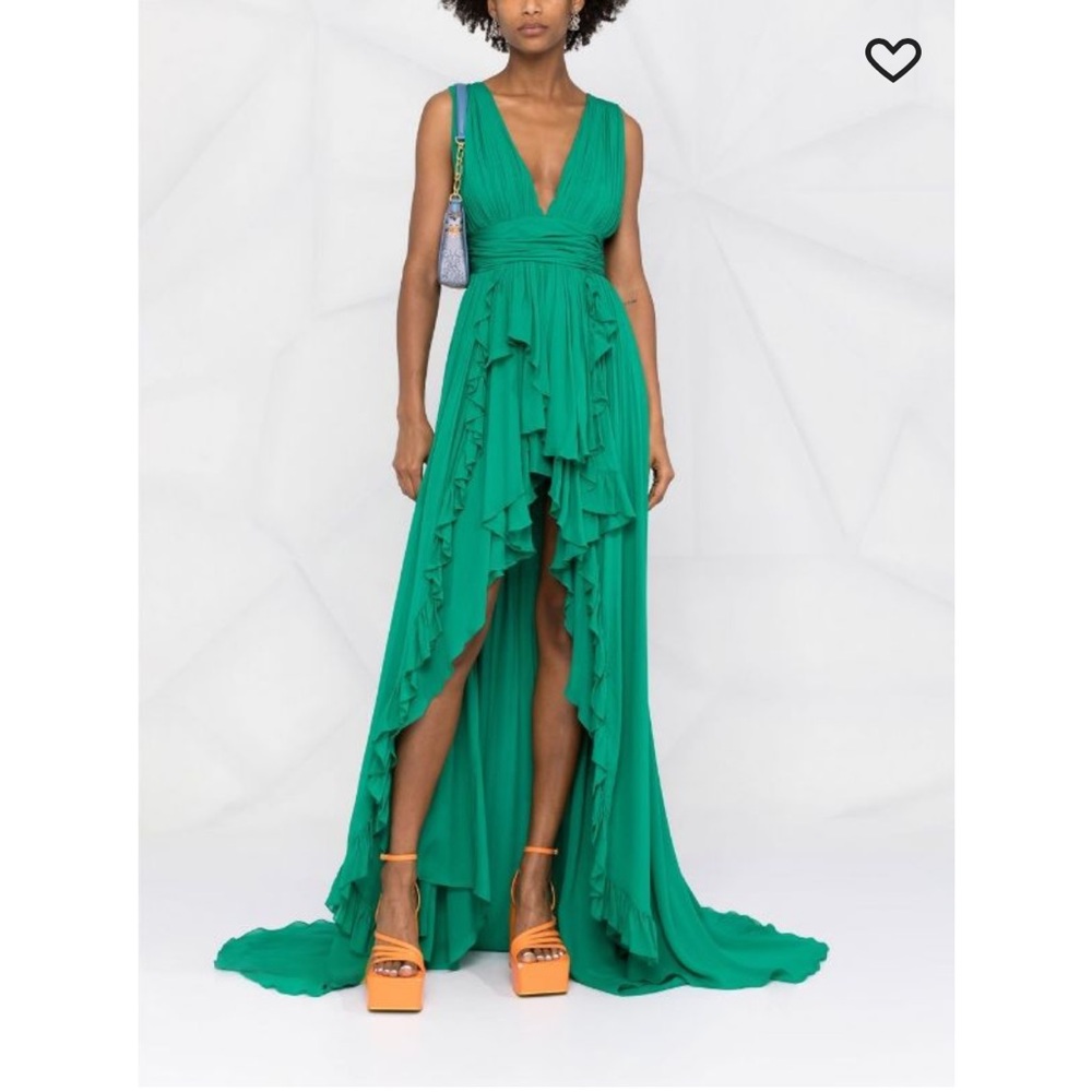 PINKO frilled-trim asymmetric dress in emerald green